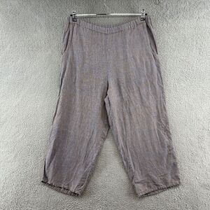 Flax Pants Purple Linen Relaxed Fit Elastic Waist Ankle Pants Flood Lagenlook